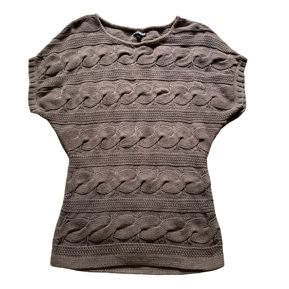 Express Taupe Brown Cable Knit Sweater Vest Scoop Neck Cap Sleeve XS